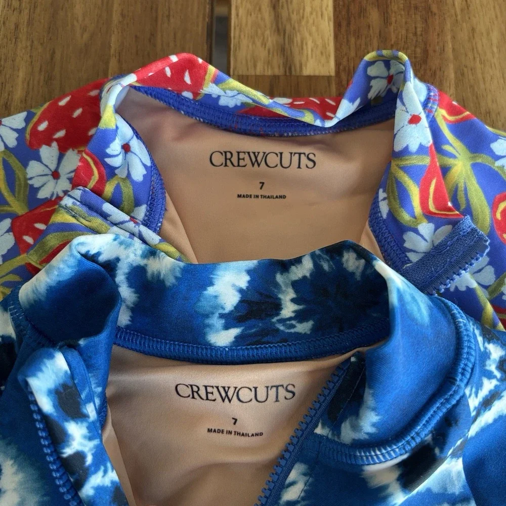 J Crew Crewcuts Girls Zip-Up Rash Guard UPF 50+ Swimsuits Sz 7 LOT OF 2~ NWT